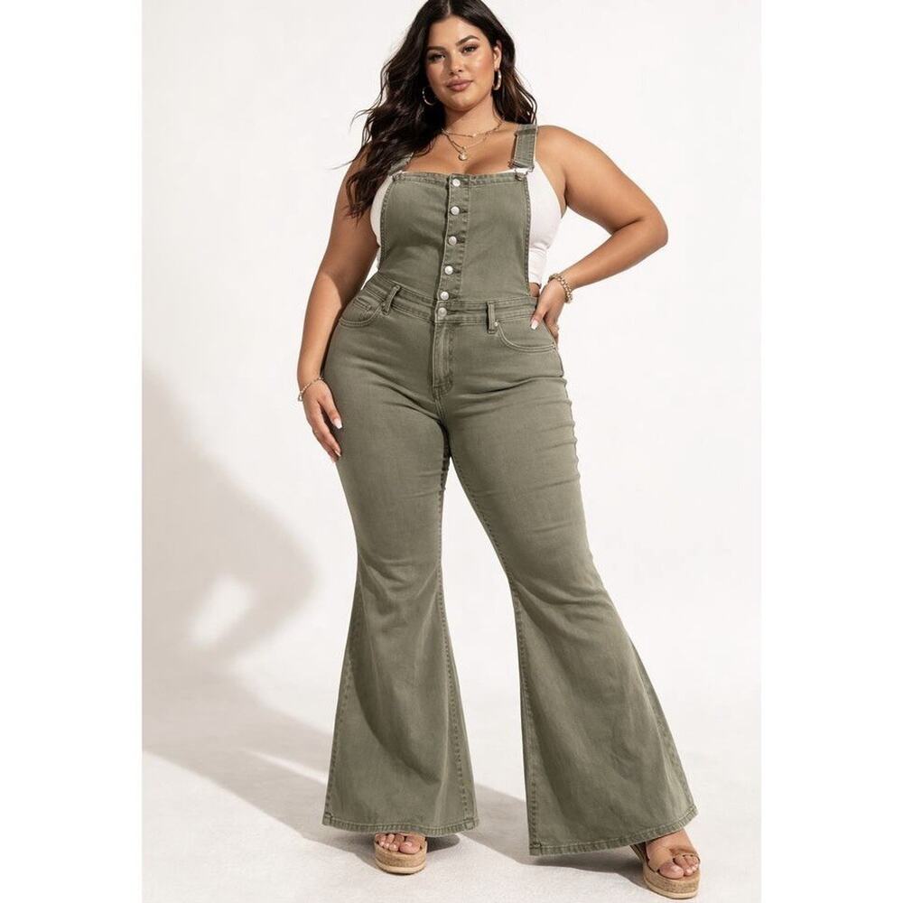 Judy Blue Green Retro Flare Overalls High Waist Tummy Control NEW 3X - Picture 1 of 9